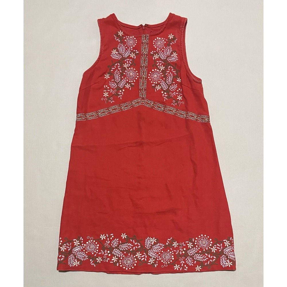 Anthropologie Womens Aiko Embroidered Shift Dress Size 6 Red Y2K Style Lined